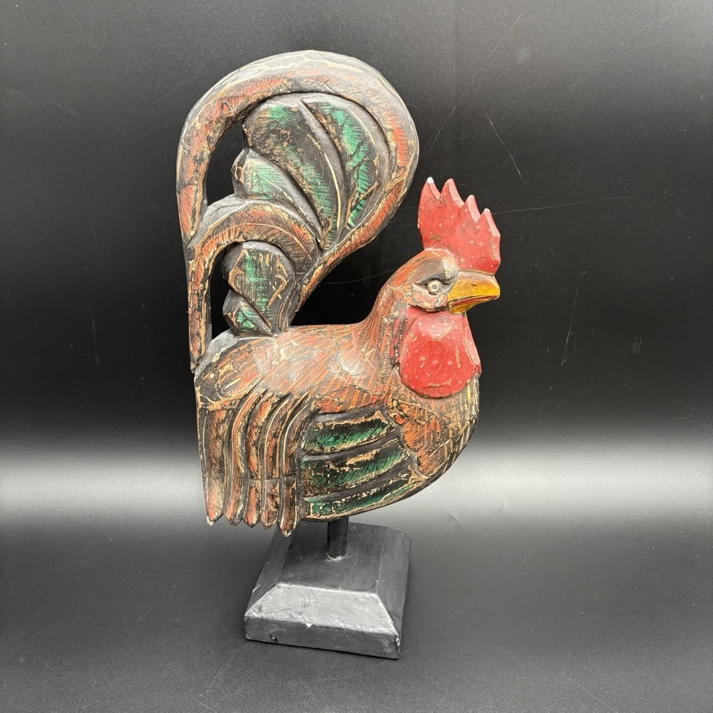 Hand Carved Wooden Rooster Vintage Folk Art 16"